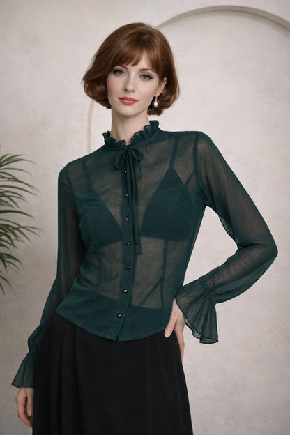 Grüne Bluse Moonlit Romance Blouse Green aus Meshstoff von Banned
