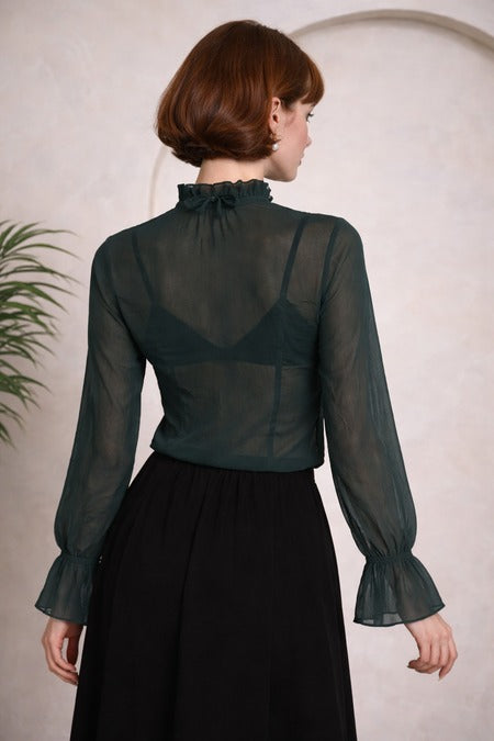 Grüne Bluse Moonlit Romance Blouse Green aus Meshstoff von Banned