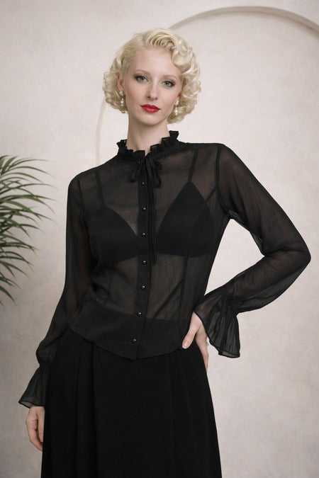 Schwarze Bluse Moonlit Romance Blouse Black aus Meshstoff von Banned
