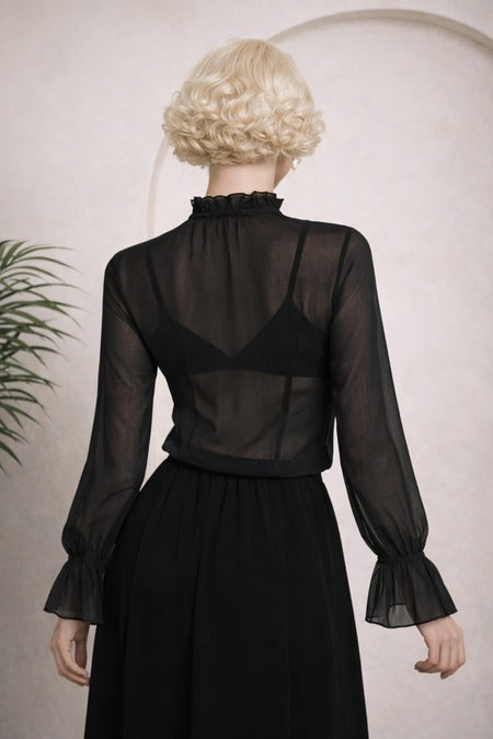 Schwarze Bluse Moonlit Romance Blouse Black aus Meshstoff von Banned