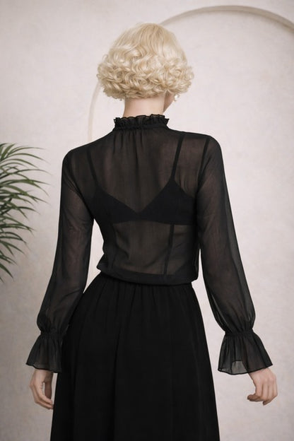 Schwarze Bluse Moonlit Romance Blouse Black aus Meshstoff von Banned