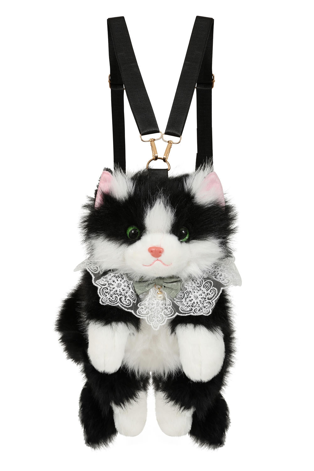 Schwarz-weißer Rucksack PURRFECT MISCHIEF BACKPACK in Form einer Stofftierkatze von Banned
