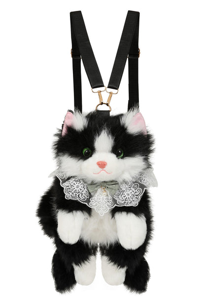Schwarz-weißer Rucksack PURRFECT MISCHIEF BACKPACK in Form einer Stofftierkatze von Banned