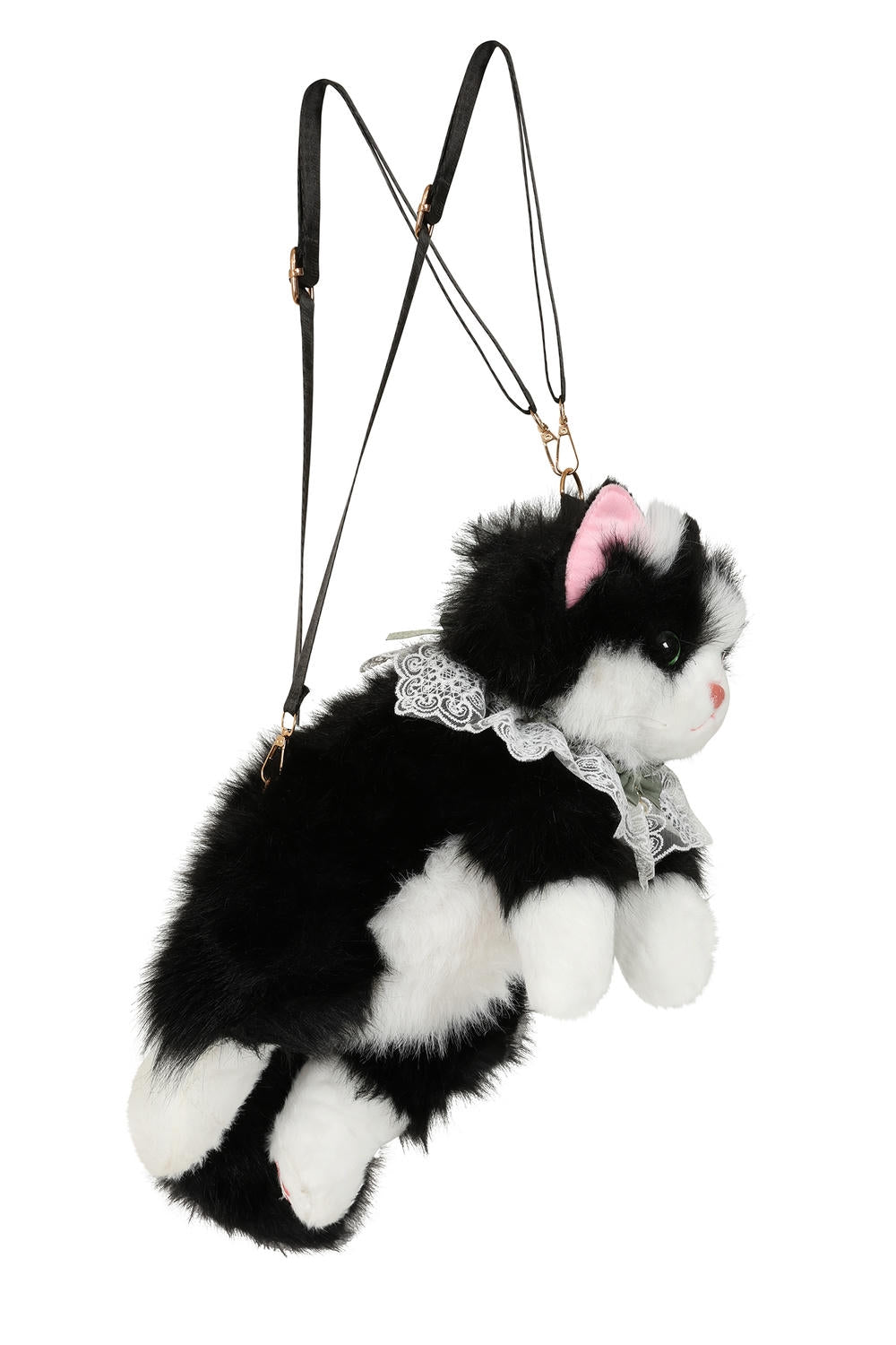 Schwarz-weißer Rucksack PURRFECT MISCHIEF BACKPACK in Form einer Stofftierkatze von Banned