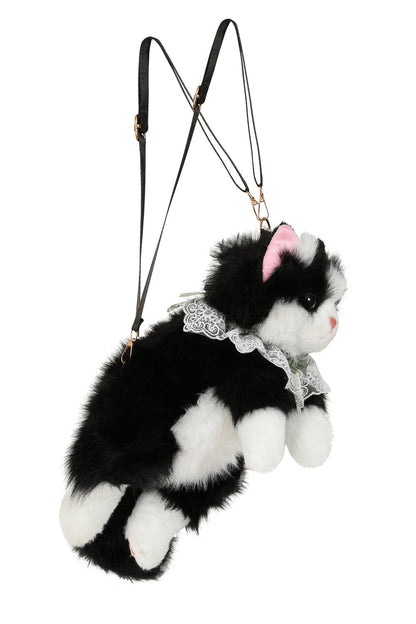 Schwarz-weißer Rucksack PURRFECT MISCHIEF BACKPACK in Form einer Stofftierkatze von Banned