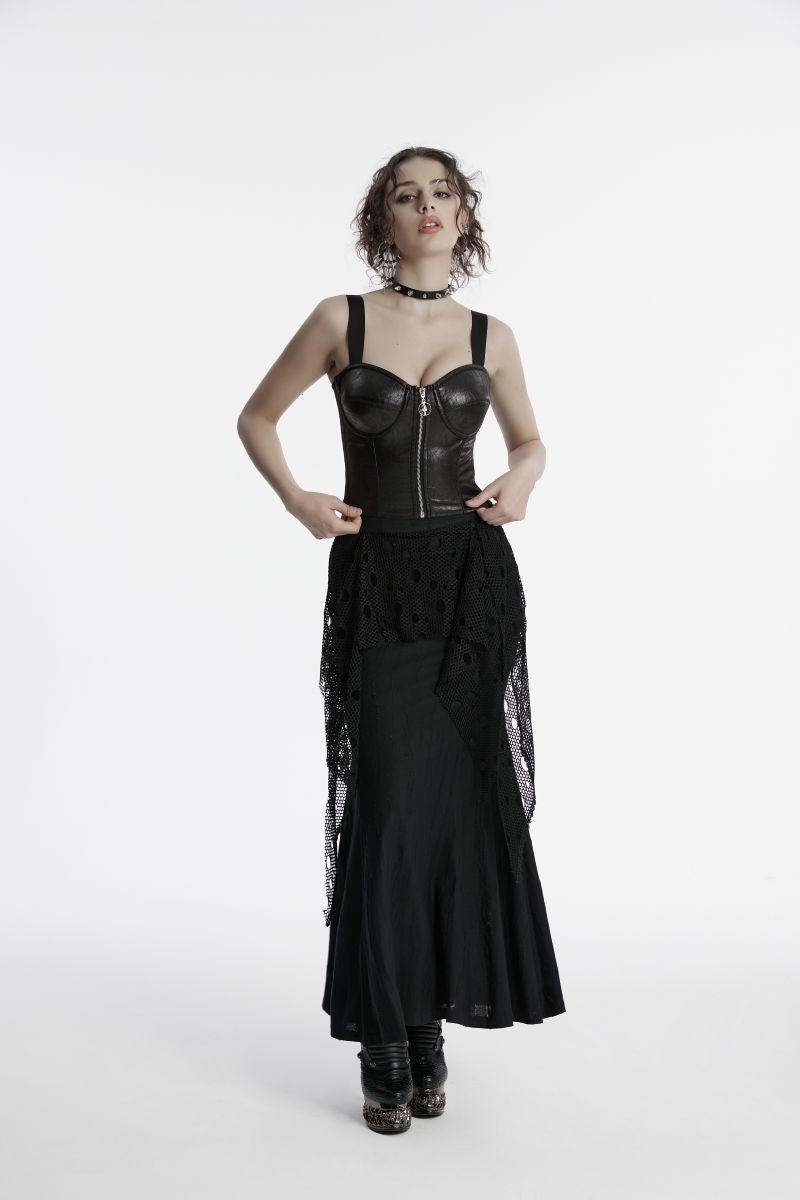 Schwarzer, langer Rock DECADENT DREAMER MAXI SKIRT im Distressed-Look von Punk Rave