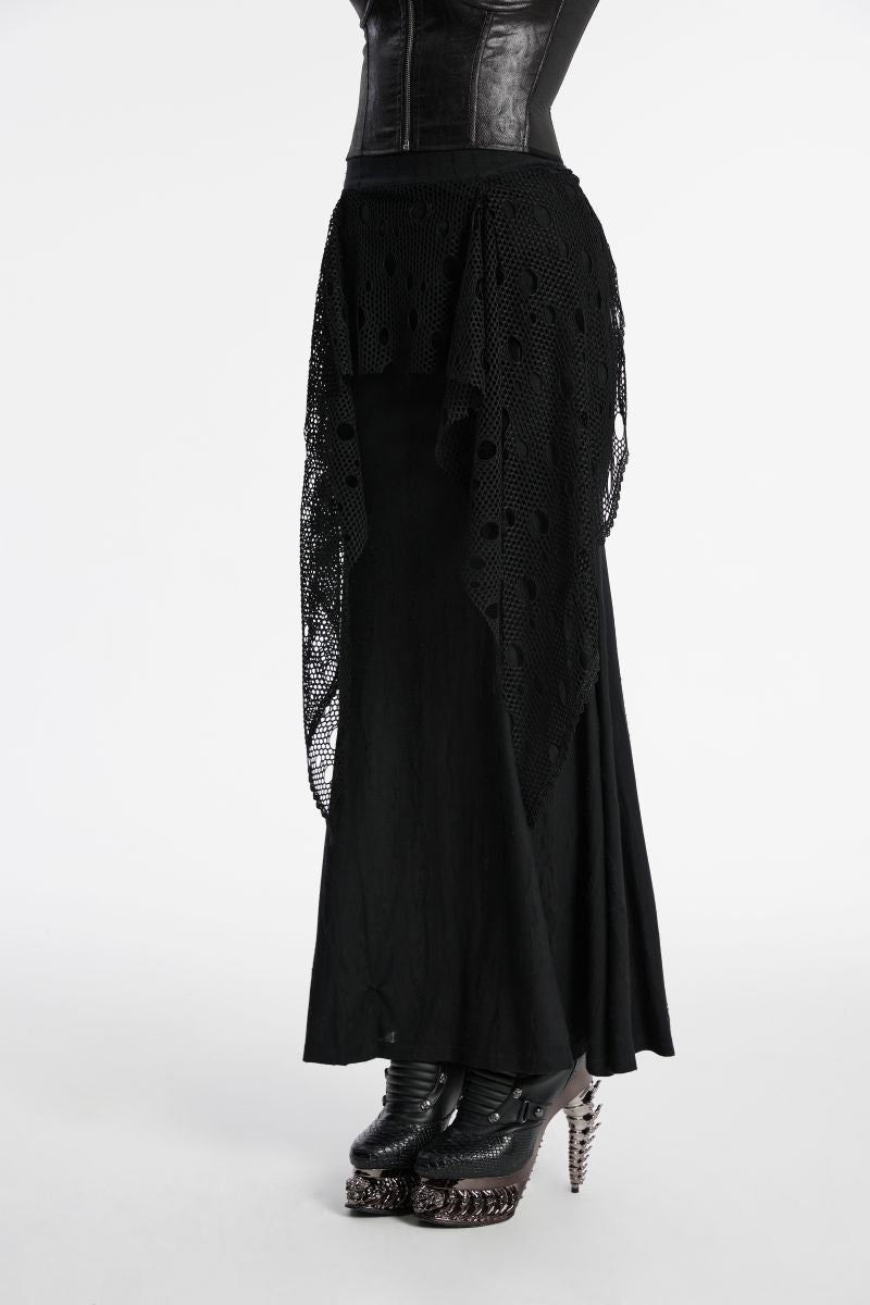Schwarzer, langer Rock DECADENT DREAMER MAXI SKIRT im Distressed-Look von Punk Rave