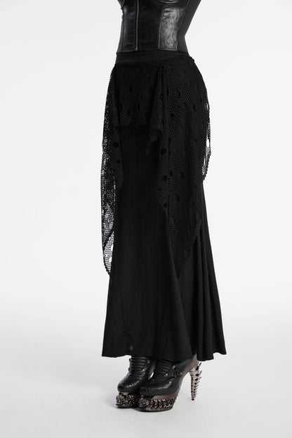 Schwarzer, langer Rock DECADENT DREAMER MAXI SKIRT im Distressed-Look von Punk Rave