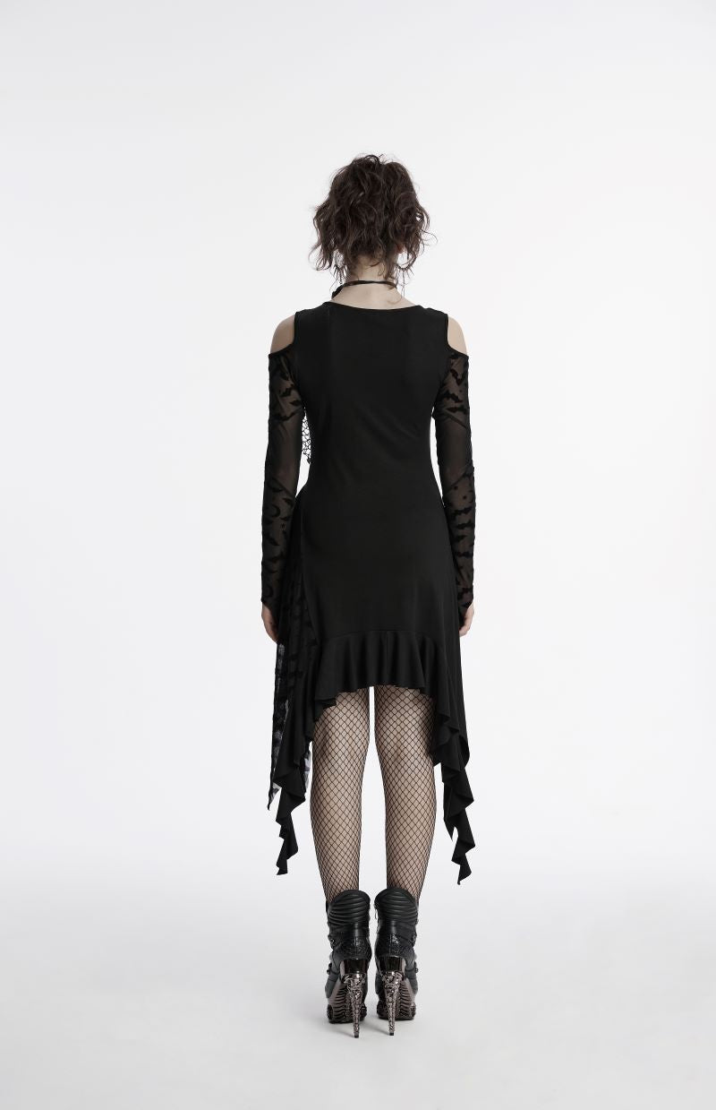 Schwarzes kurzes Kleid Romantic Dystopia Dress mit Meshärmeln von Punk Rave