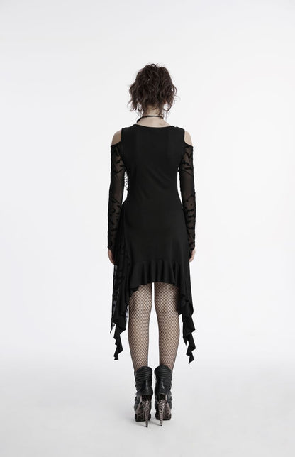 Schwarzes kurzes Kleid Romantic Dystopia Dress mit Meshärmeln von Punk Rave