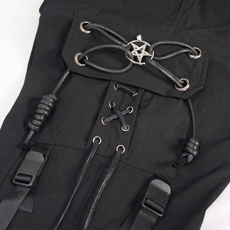 Schwarze Cargo-Hose Pentagram Cargo Pants im Techwear- und Streetstyle-Look von Devil Fashion