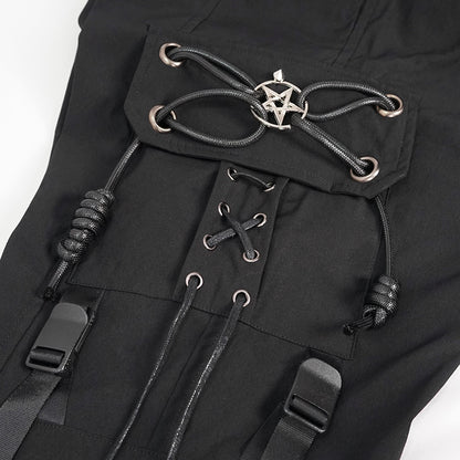 Schwarze Cargo-Hose Pentagram Cargo Pants im Techwear- und Streetstyle-Look von Devil Fashion