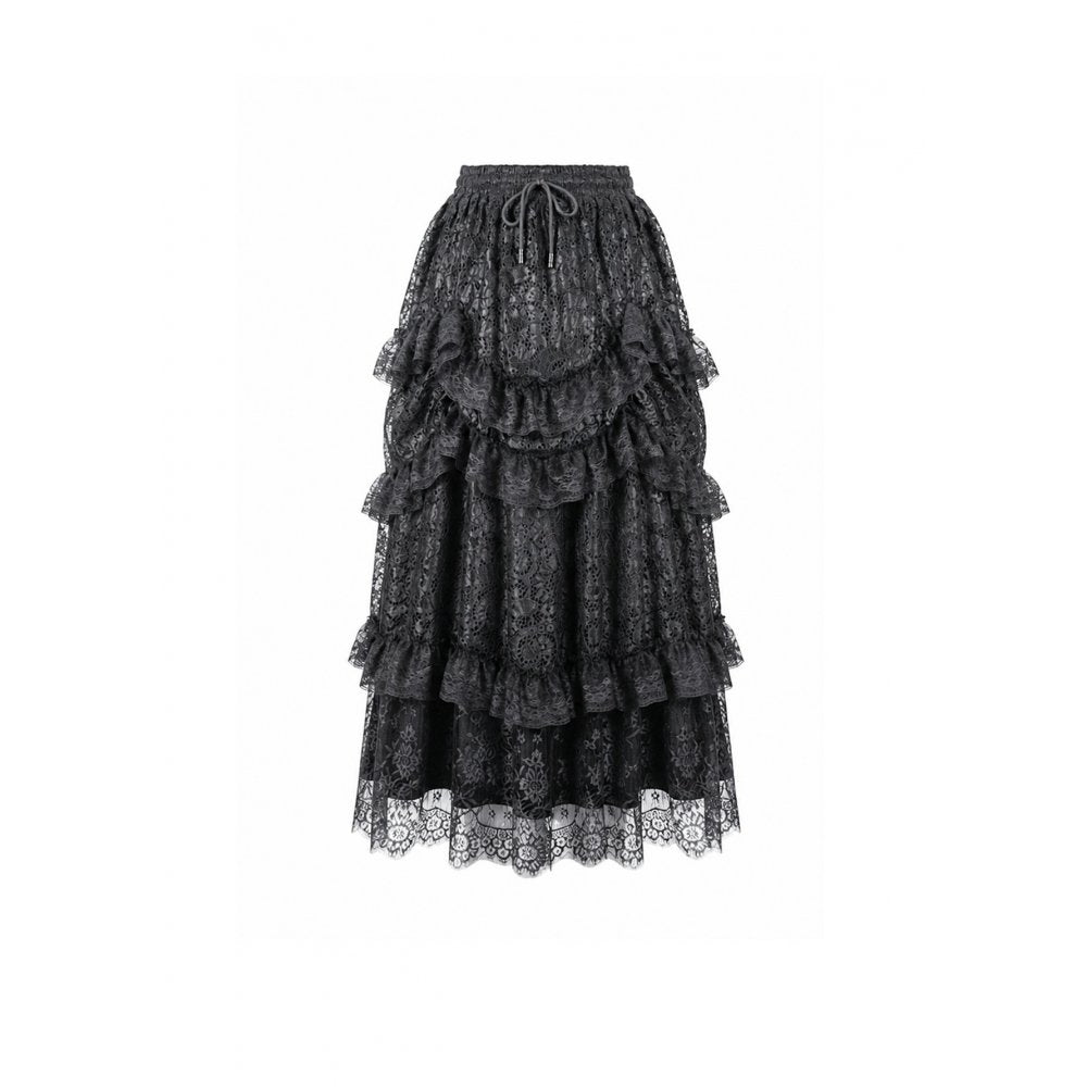 Schwarzer, langer Rock Dark Nocturne Skirt aus Spitzenstoff von Dark In Love