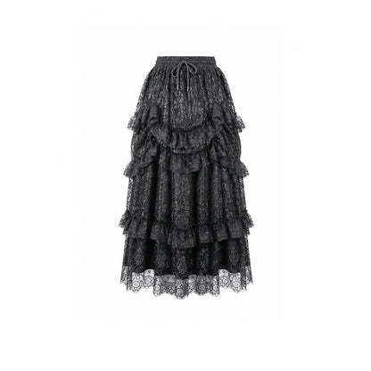 Schwarzer, langer Rock Dark Nocturne Skirt aus Spitzenstoff von Dark In Love
