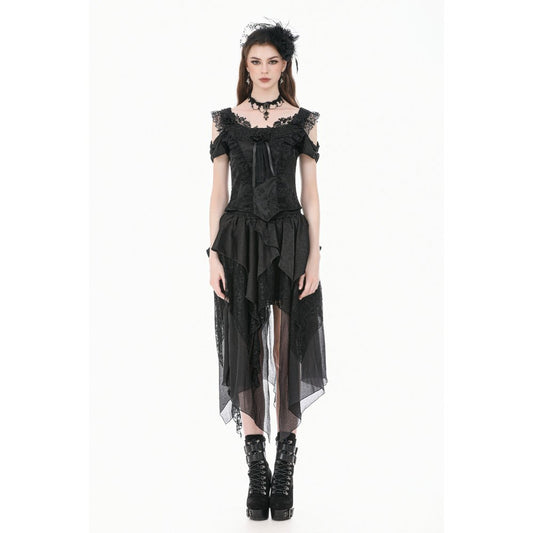 Schwarzes Oberteil Gothic Court-Style Top mit Spitzenbesatz und Rosendetails von Dark In Love