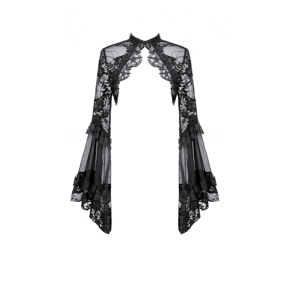 Schwarzes Oberteil Lace Phantom Bolero aus Spitzenstoff mit weiten Ärmeln von Dark In Love