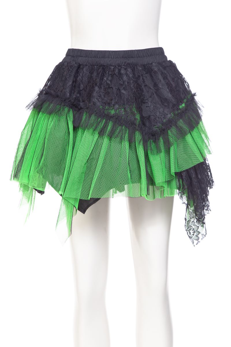 Kurzer Rock Amelia Skirt black/green mit grünem Stoffelement von Punk Rave