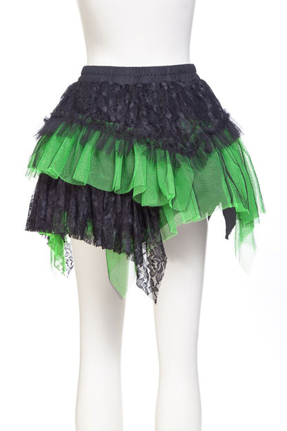 Kurzer Rock Amelia Skirt black/green mit grünem Stoffelement von Punk Rave