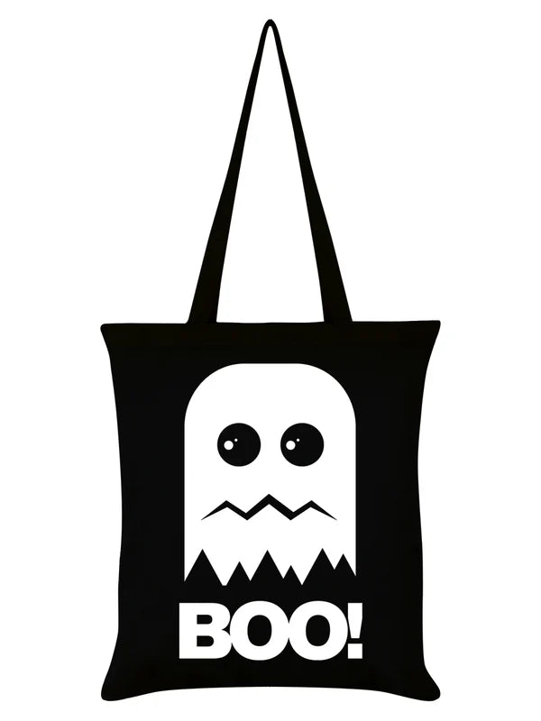 Schwarzer Stoffbeutel Boo! Ghost Tote Bag mit Gespenstprint