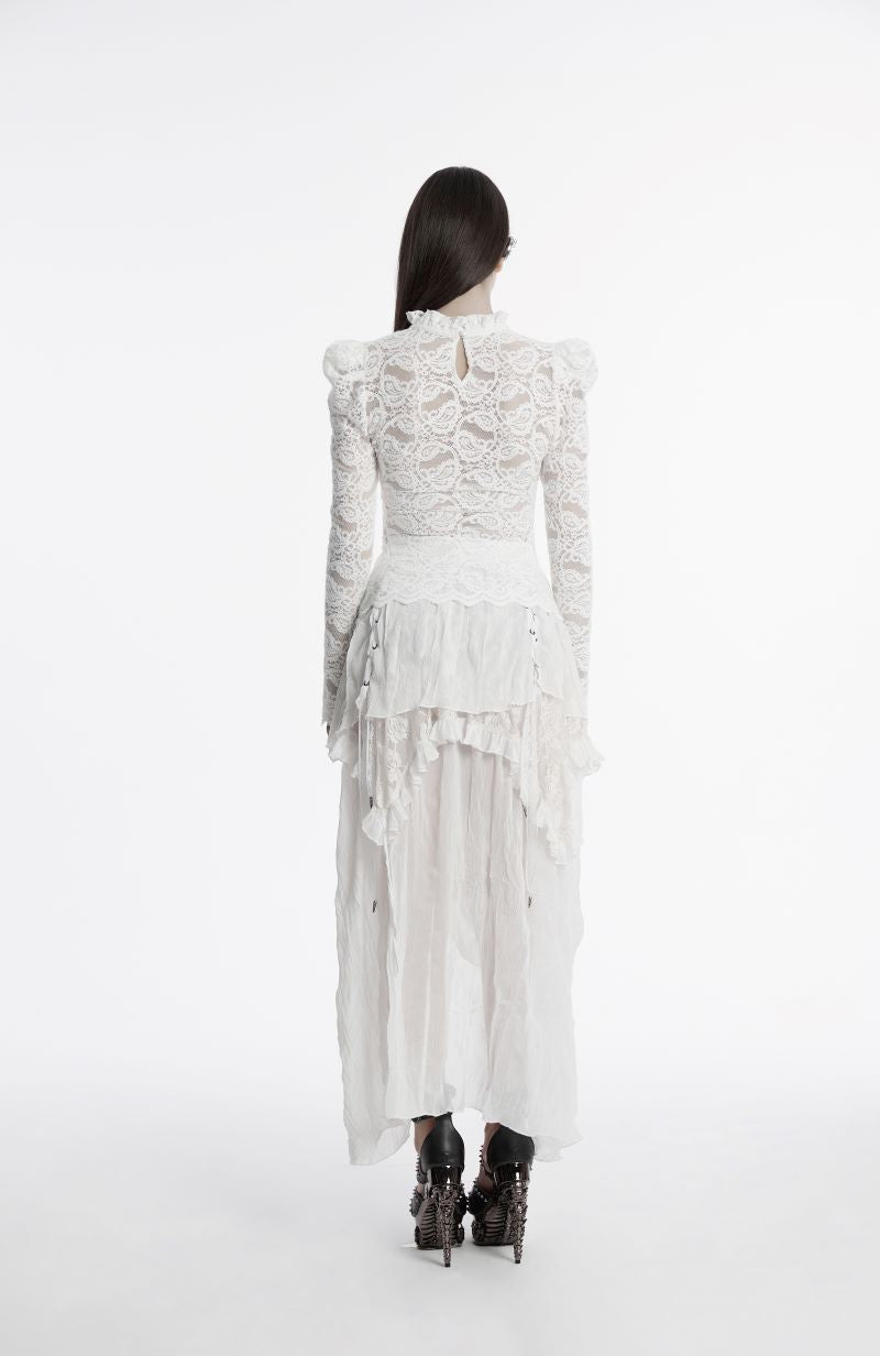 Weißes Spitzenshirt Daydreamer White Lace Top mit Paisley Muster von Punk Rave