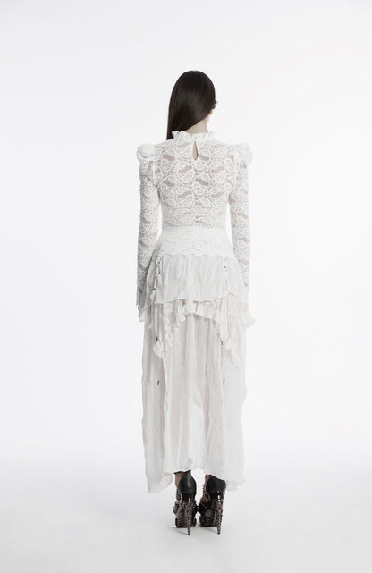 Weißes Spitzenshirt Daydreamer White Lace Top mit Paisley Muster von Punk Rave