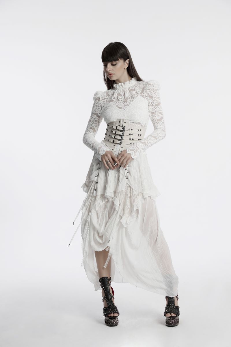 Weißes Spitzenshirt Daydreamer White Lace Top mit Paisley Muster von Punk Rave