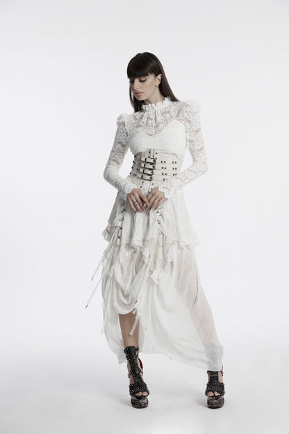 Weißes Spitzenshirt Daydreamer White Lace Top mit Paisley Muster von Punk Rave