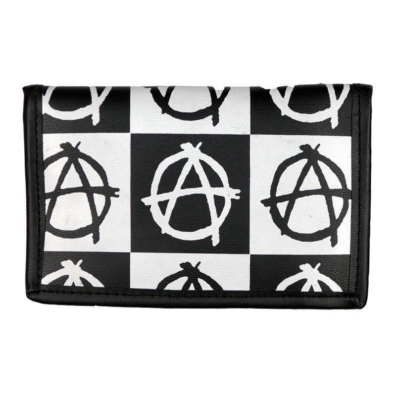 Schwarz-weißes Portemonnaie Geldbörse Anarchy All-Over Black/White mit Gürtelkette, Münzfach und Kartenfächern