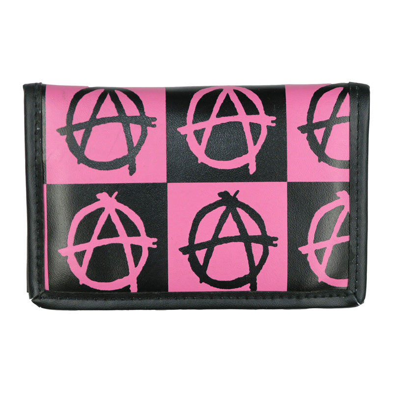 Schwarz-pinkes Portemonnaie Geldbörse Anarchy All-Over Black/Pink mit Gürtelkette, Münzfach und Kartenfächern