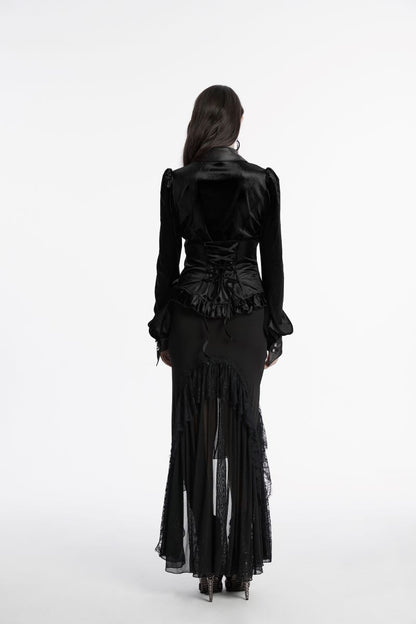 Schwarze Bluse Nemesea Black Velvet Shirt mit Fledermausflügel Kragen von Punk Rave