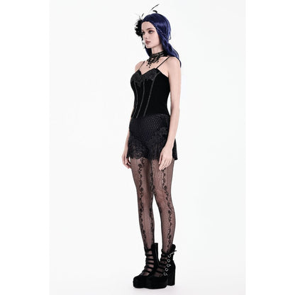 Schwarze Samt-Shorts Night Vine Velvet im Gothic-Stil von Dark In Love