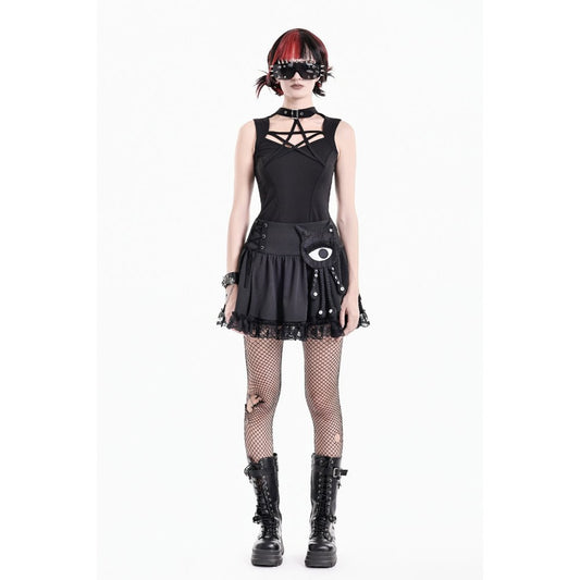 Schwarzer Mini-Rock Occult Gaze Skirt mit Monsteraugen-Detail von Dark In Love