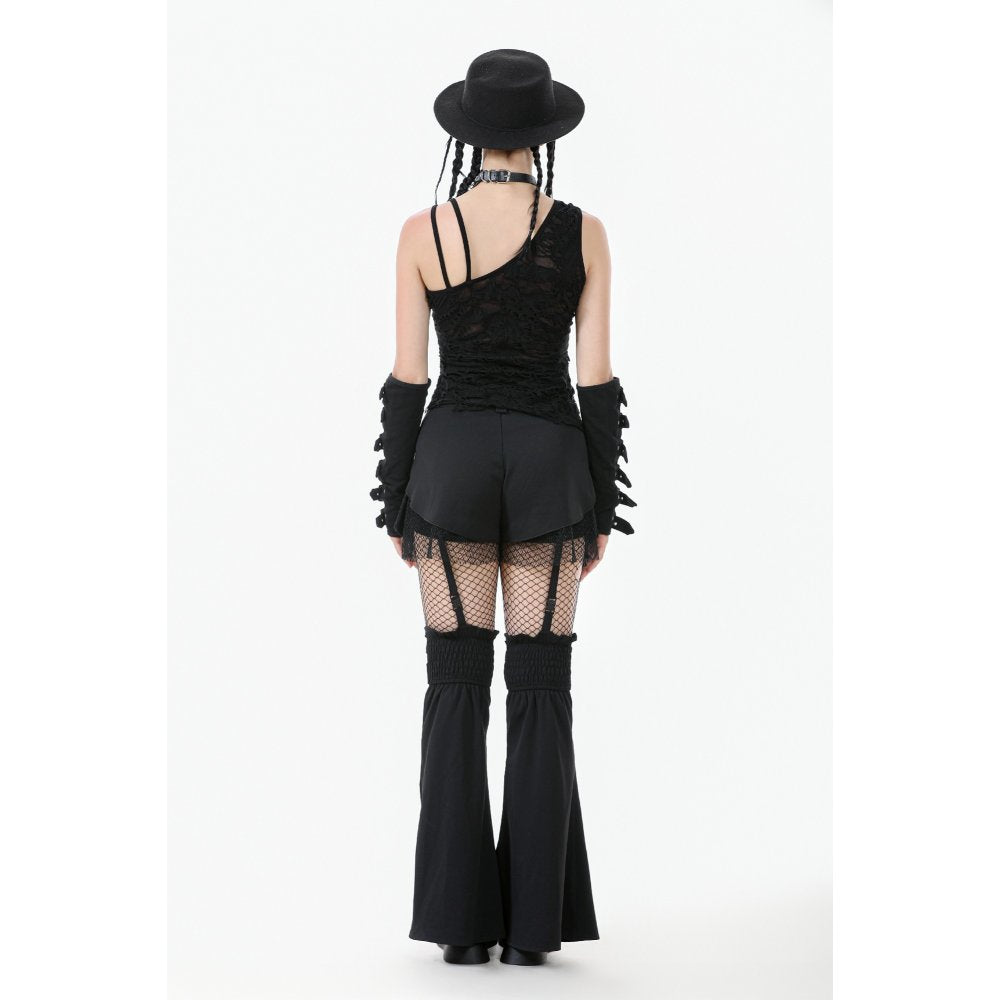 Schwarzes Oberteil Asymmetrical Ripped Punk Cut-Out Top mit Rissen, Trägern und Schnürung von Dark In Love