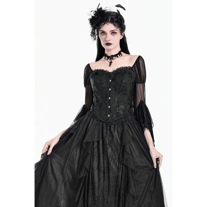 Schwarzer Corsage Baroque Vow Black Corset aus Jaquard-Stoff mit Spitzendetails von Dark In Love