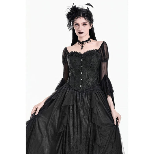 Schwarzer Corsage Baroque Vow Black Corset aus Jaquard-Stoff mit Spitzendetails von Dark In Love