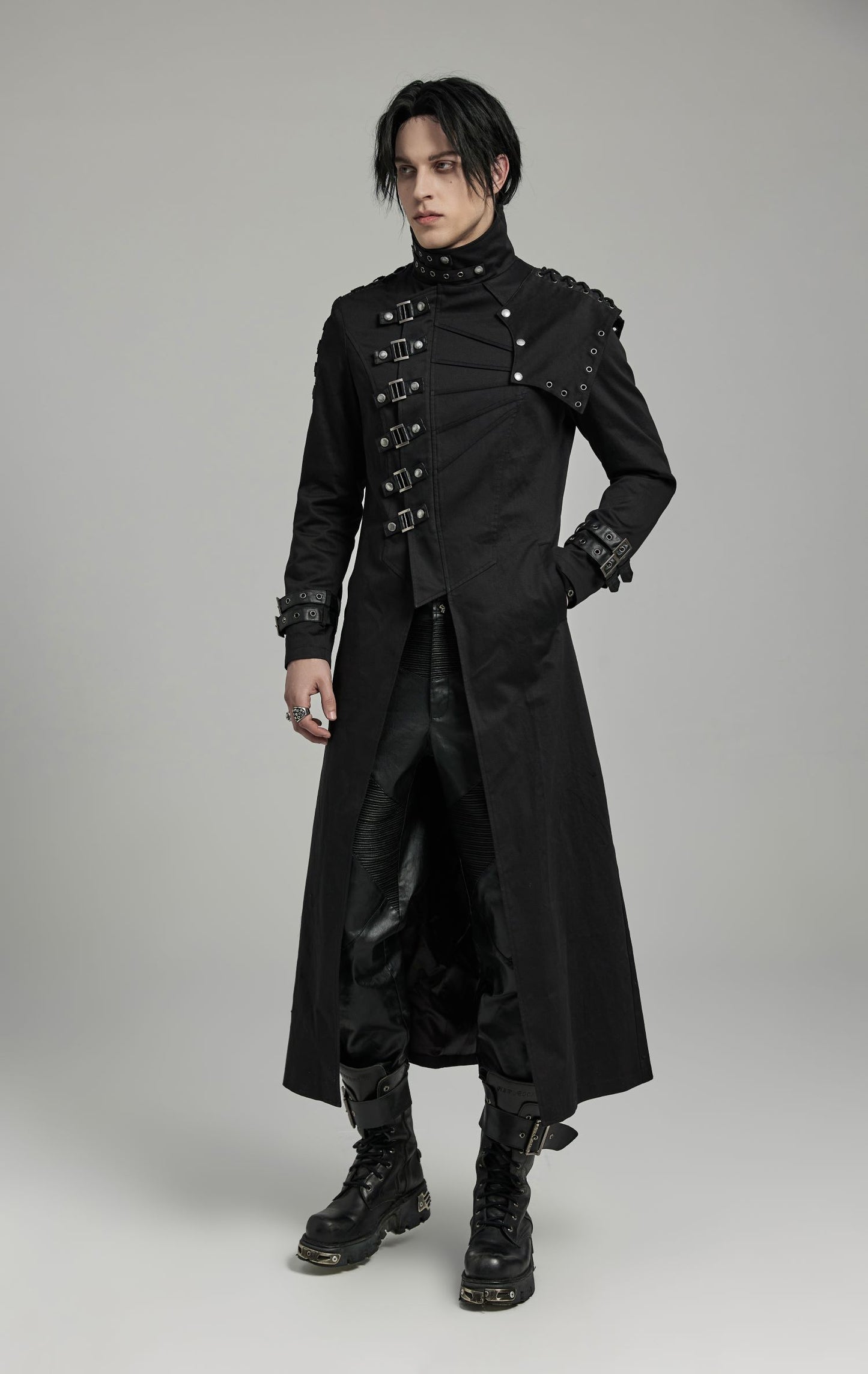 Langer, leichter Mantel BLOODBORNE COAT mit vielen Details von Punk Rave