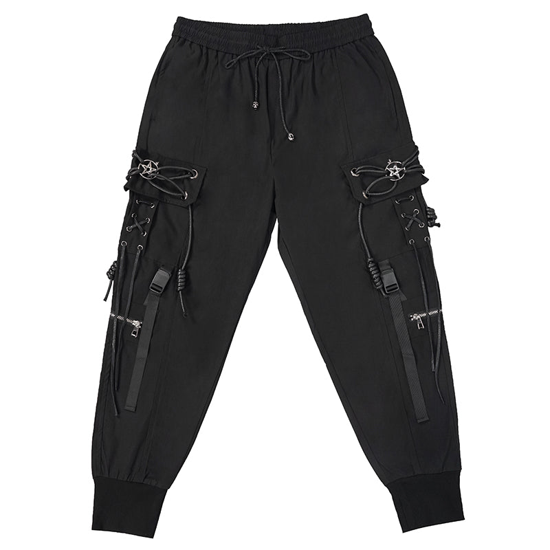 Schwarze Cargo-Hose Pentagram Cargo Pants im Techwear- und Streetstyle-Look von Devil Fashion