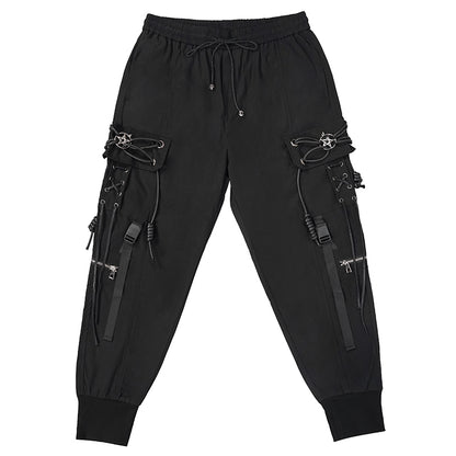 Schwarze Cargo-Hose Pentagram Cargo Pants im Techwear- und Streetstyle-Look von Devil Fashion