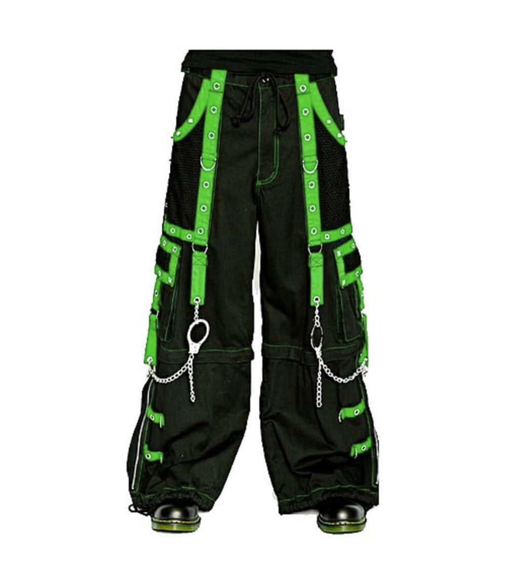 Schwarze Hose GREEN CUFF PANTS mit Handschellenelementen und grünen Details mit Colours Branding