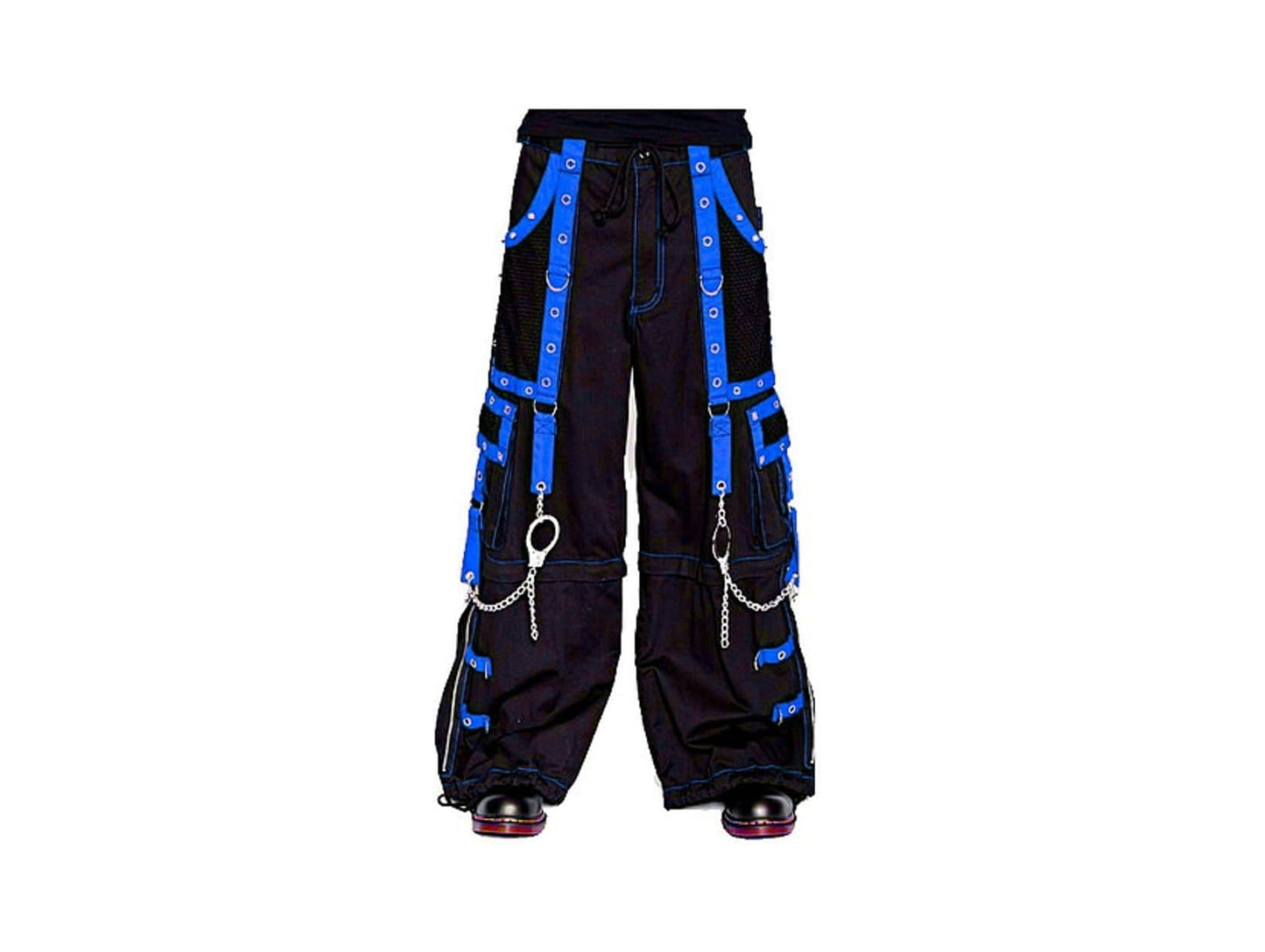 Schwarze Hose BLUE CUFF PANTS mit Handschellenelementen und blauen Details mit Colours Branding