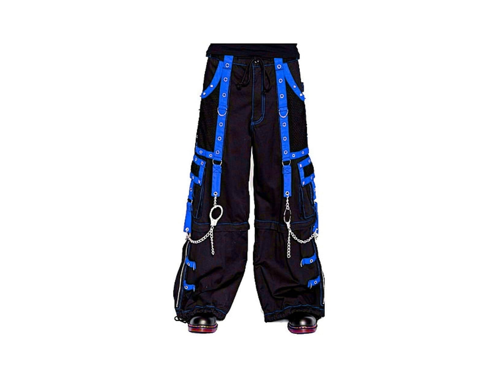 Schwarze Hose BLUE CUFF PANTS mit Handschellenelementen und blauen Details mit Colours Branding