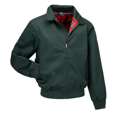 Dunkelgrüne Kult-Harrington-Jacke "Lord Canterbury" Bottle Green ohne Kapuze mit klassischem rot-karierten Innenfutter