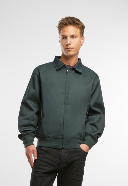 Dunkelgrüne Kult-Harrington-Jacke "Lord Canterbury" Bottle Green ohne Kapuze mit klassischem rot-karierten Innenfutter
