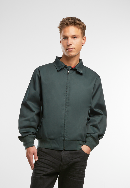 Dunkelgrüne Kult-Harrington-Jacke "Lord Canterbury" Bottle Green ohne Kapuze mit klassischem rot-karierten Innenfutter