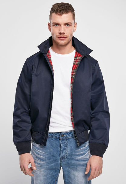 Dunkelblaue Kult-Harrington-Jacke "Lord Canterbury" Navy ohne Kapuze mit klassischem rot-karierten Innenfutter