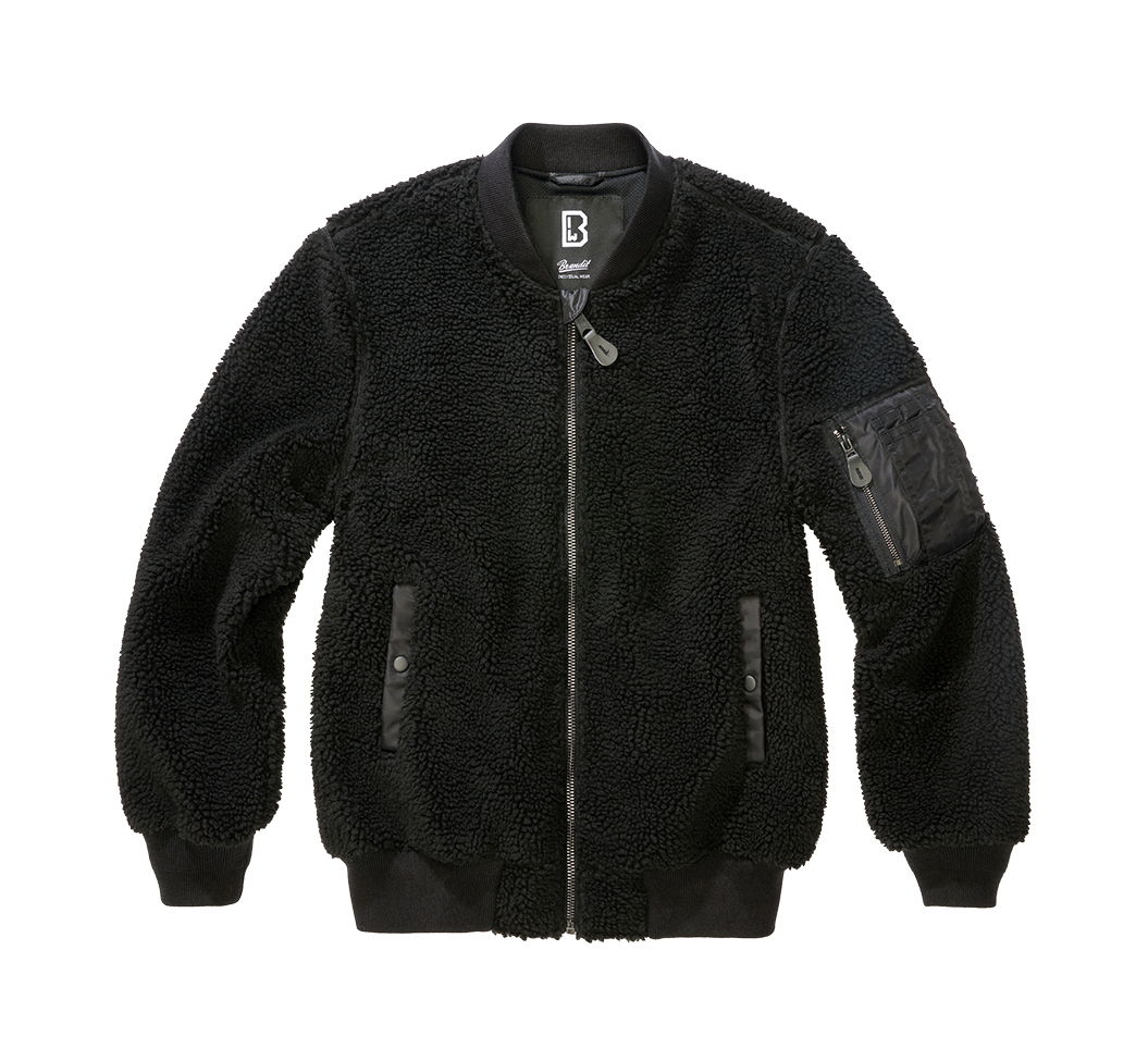 Schwarze Teddyfleece-Jacke MA1 Sherpa Jacket im Bomberjackenstil von Brandit