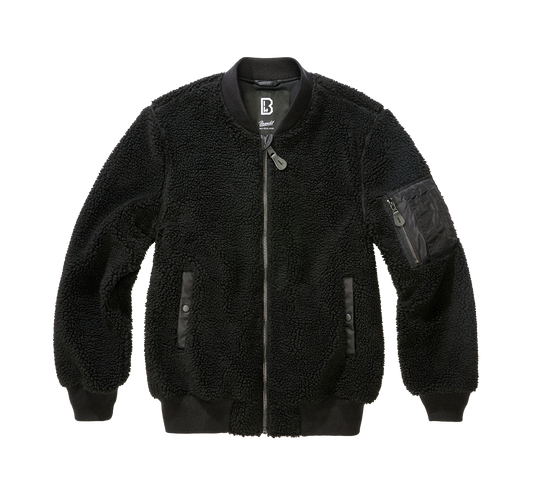 Schwarze Teddyfleece-Jacke MA1 Sherpa Jacket im Bomberjackenstil von Brandit