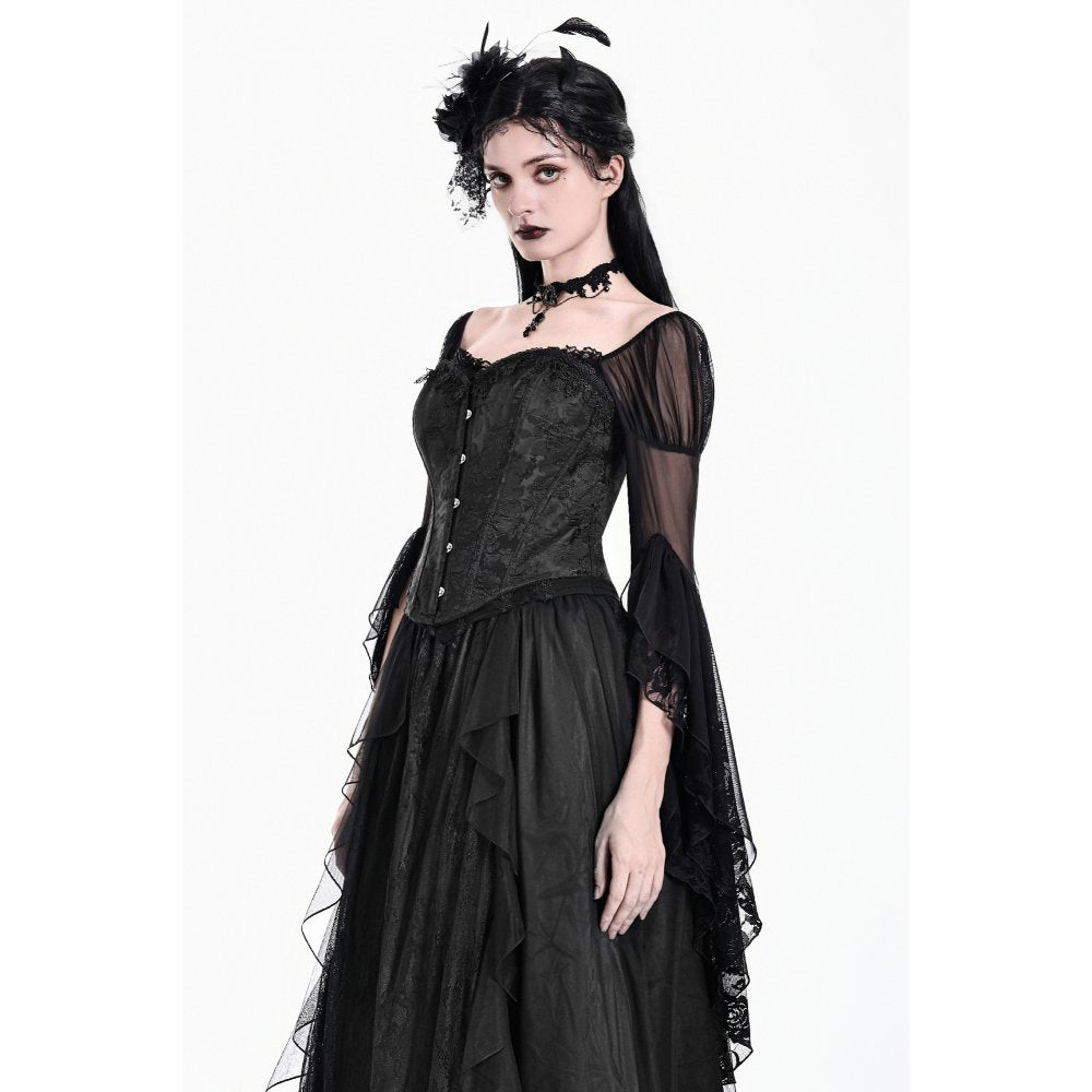 Schwarzer Corsage Baroque Vow Black Corset aus Jaquard-Stoff mit Spitzendetails von Dark In Love
