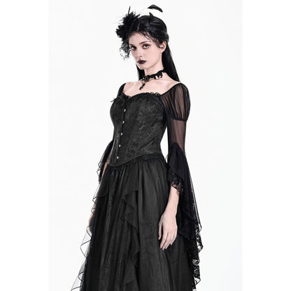 Schwarzer Corsage Baroque Vow Black Corset aus Jaquard-Stoff mit Spitzendetails von Dark In Love