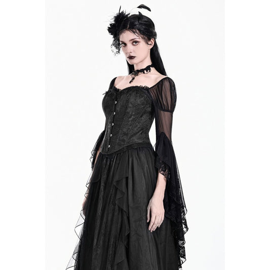 Schwarzer Corsage Baroque Vow Black Corset aus Jaquard-Stoff mit Spitzendetails von Dark In Love